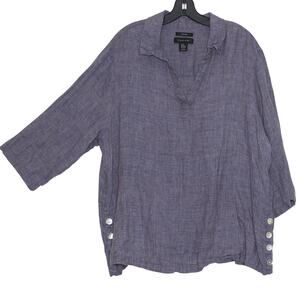 Tahari Linen Top Plus Size 2X 3/4 Sleeve Lagenlook Coastal Minimalist 3/4 Sleeve